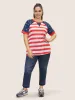Star Patchwork Striped Quilted Raglan Sleeve T-shirt sold by Bloomchic