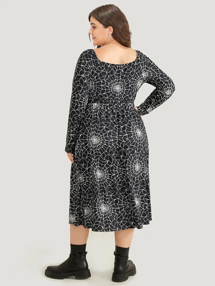 Halloween Spider Web Pocket Square Neck Dress sold by Bloomchic product image thumbnail 4