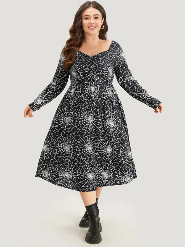 Halloween Spider Web Pocket Square Neck Dress sold by Bloomchic