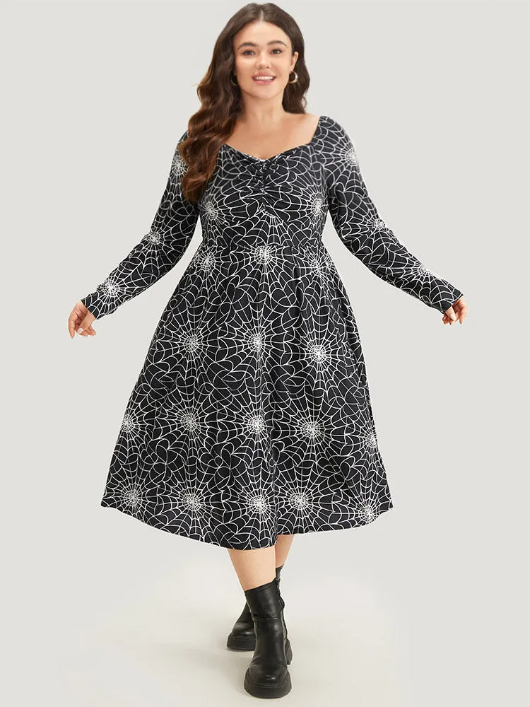 Halloween Spider Web Pocket Square Neck Dress sold by Bloomchic