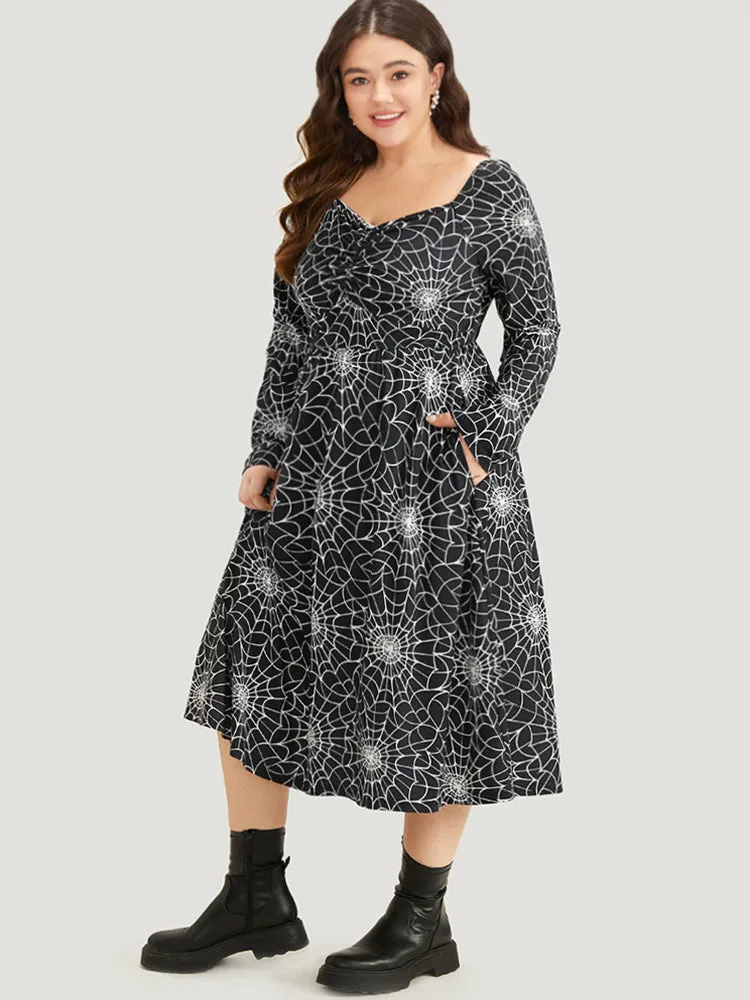 Halloween Spider Web Pocket Square Neck Dress sold by Bloomchic product image thumbnail 5