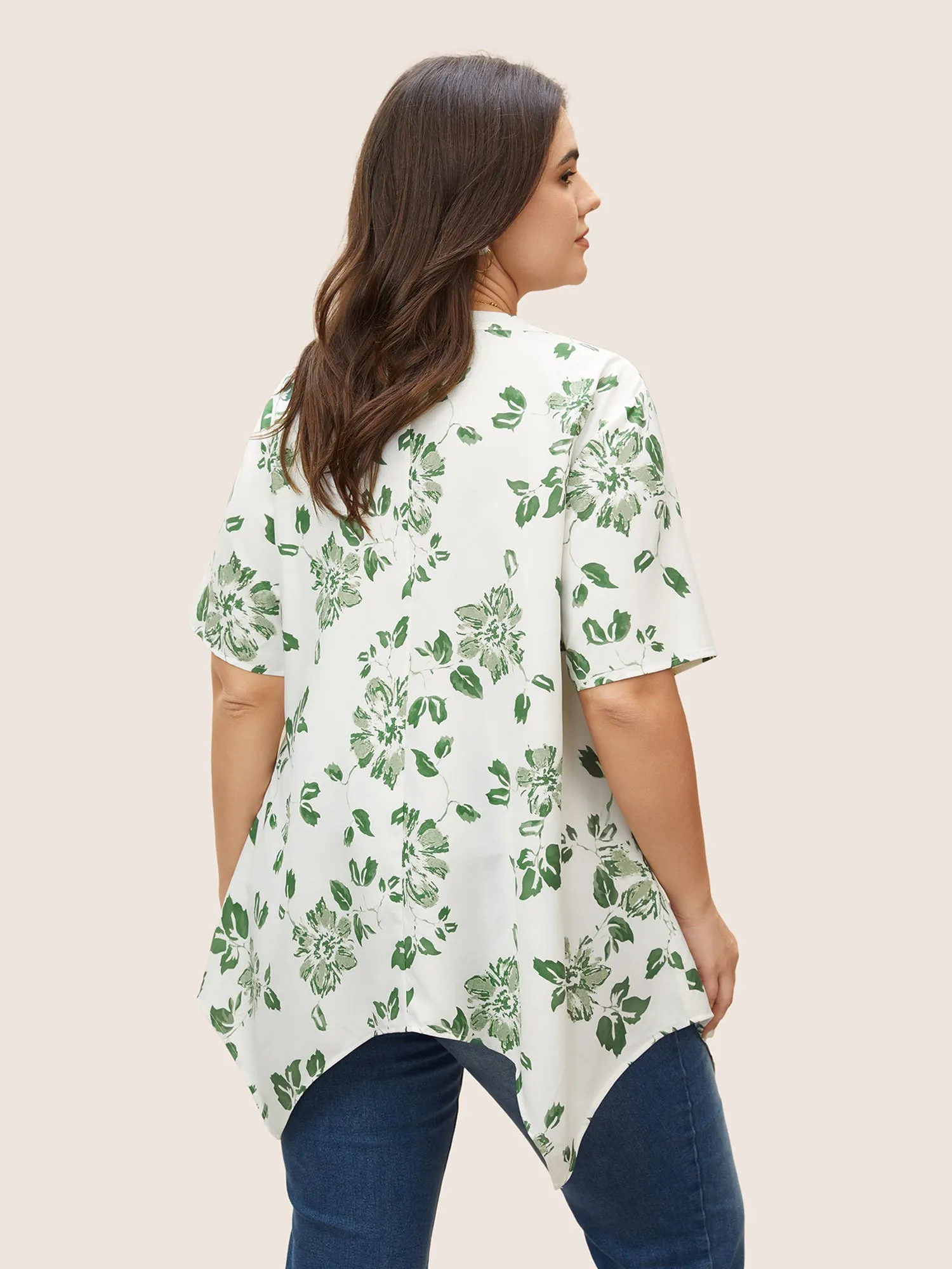 Floral Flat Collar Hanky Hem Blouse sold by Bloomchic product image thumbnail 5