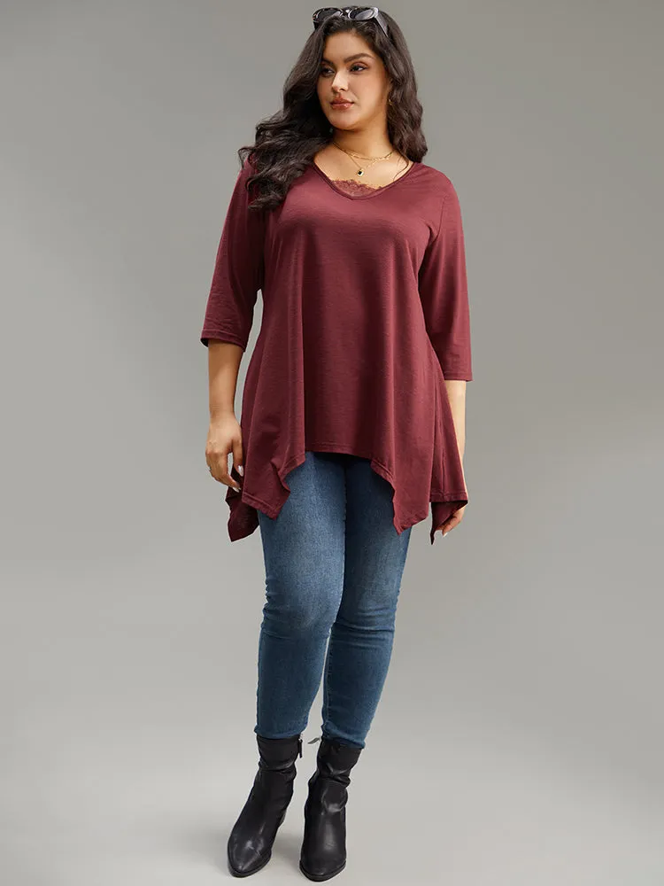 Solid Crochet Lace Mesh Hanky Hem T-shirt sold by Bloomchic product image thumbnail 4