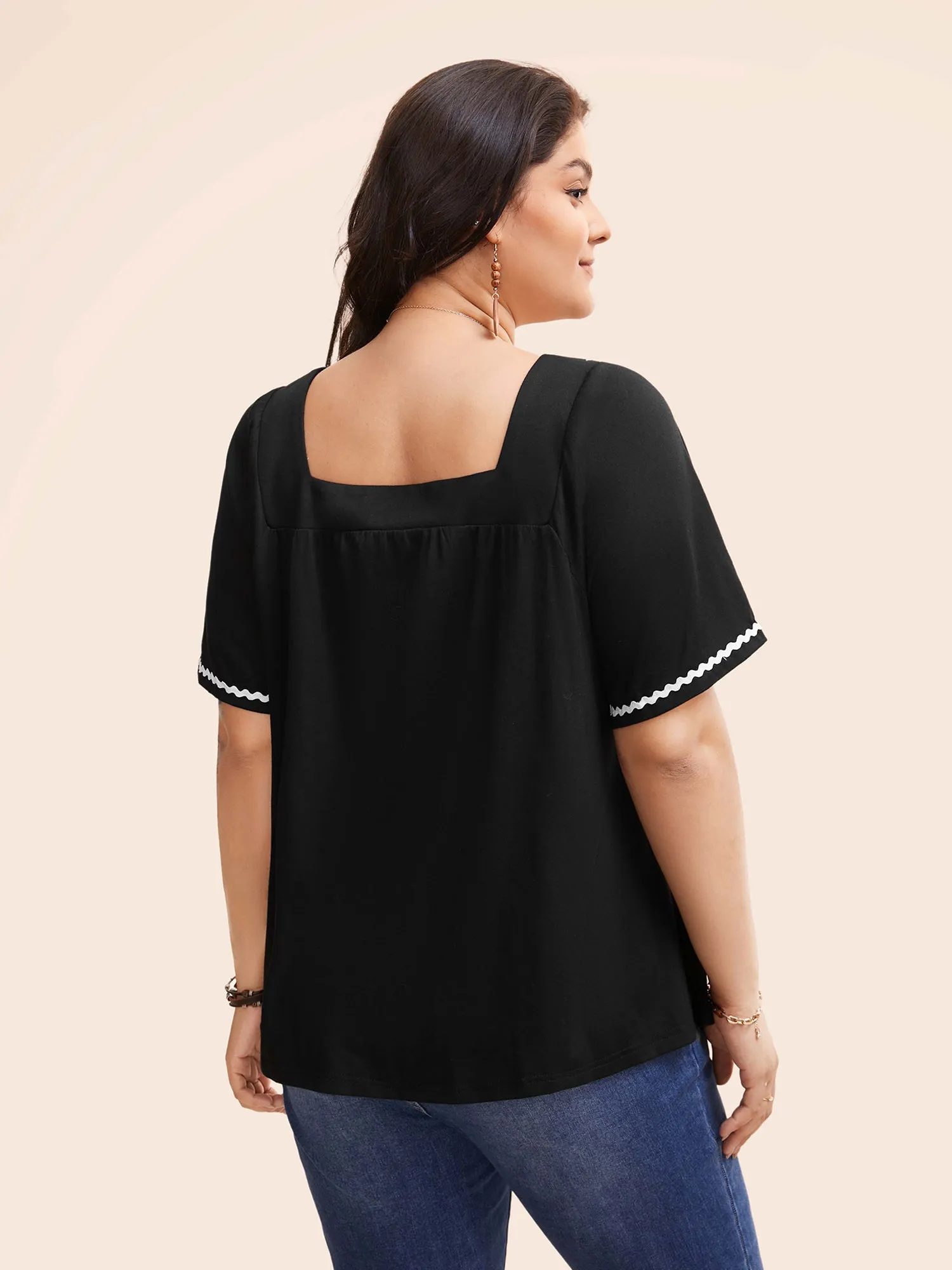 Square Neck Floral Embroidered T-shirt sold by Bloomchic product image thumbnail 2