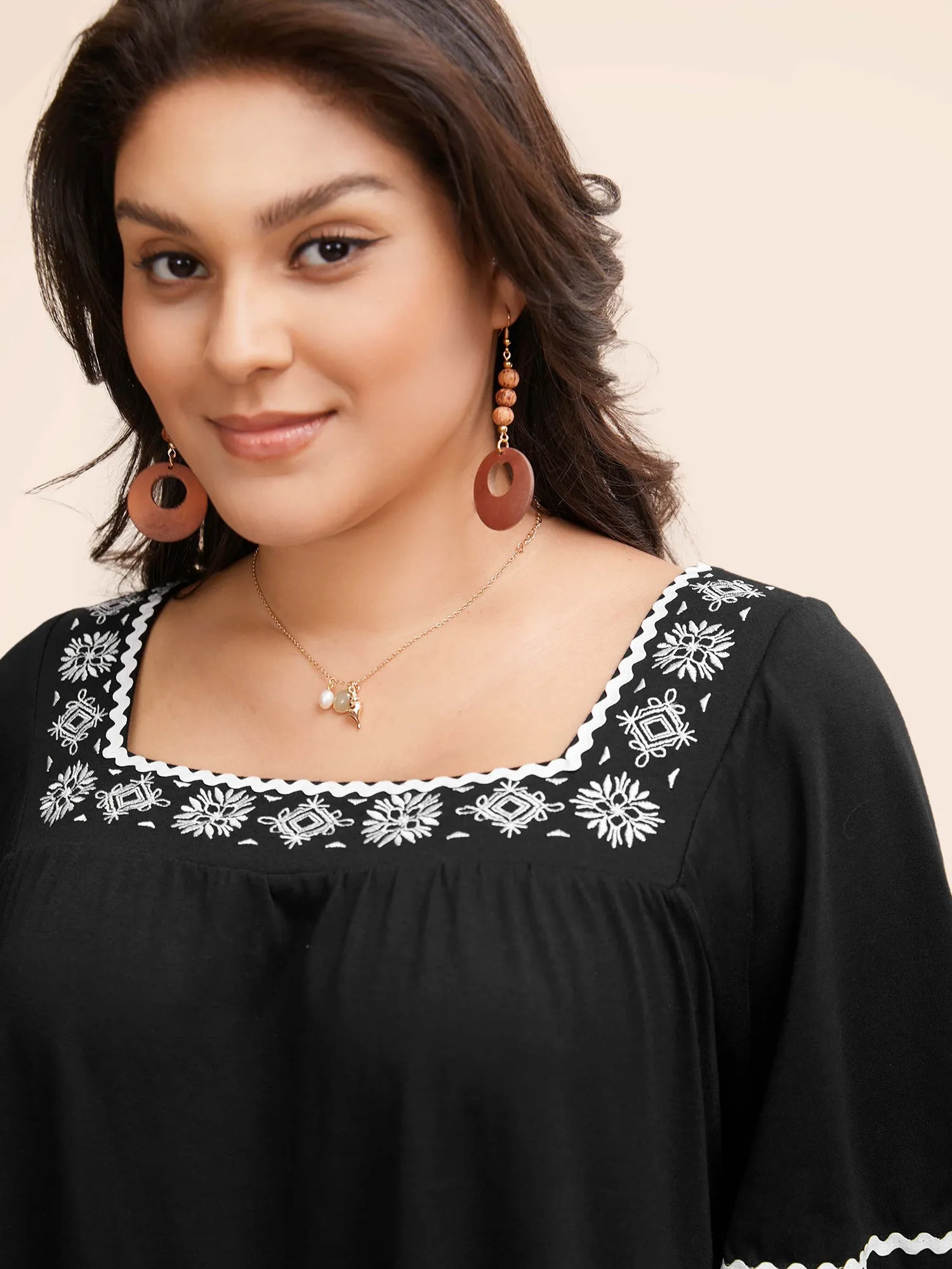 Square Neck Floral Embroidered T-shirt sold by Bloomchic product image thumbnail 4