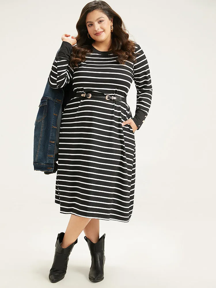 Rib Knit Striped Button Detail Patchwork Dress sold by Bloomchic product image thumbnail 2