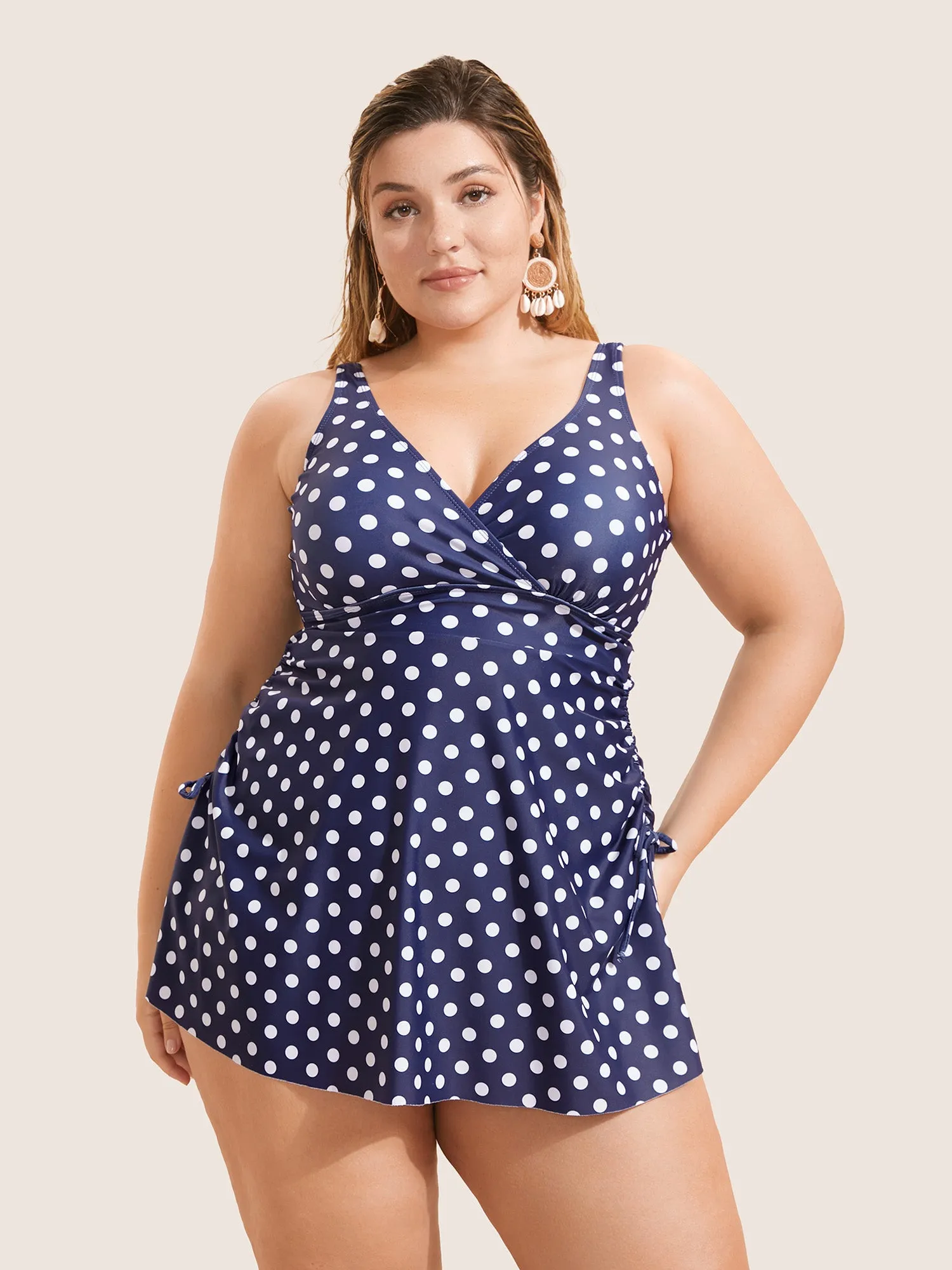 Polka Dot Drawstring Split Side Swim Dress sold by Bloomchic