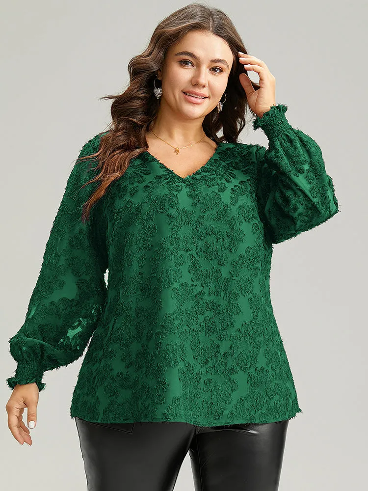 Plain Appliques Mesh V Neck Shirred Blouse sold by Bloomchic product image thumbnail 2