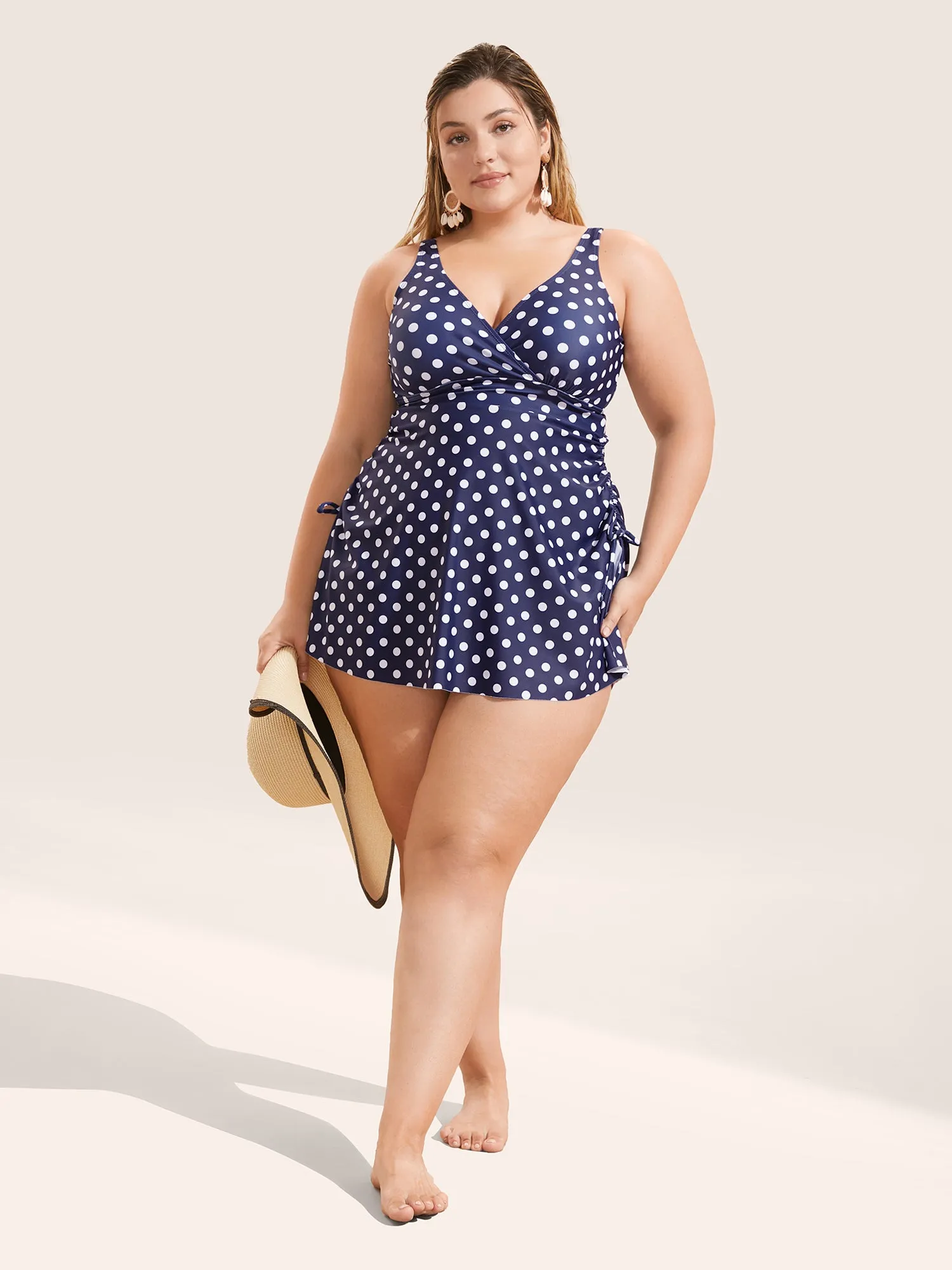 Polka Dot Drawstring Split Side Swim Dress sold by Bloomchic product image thumbnail 3