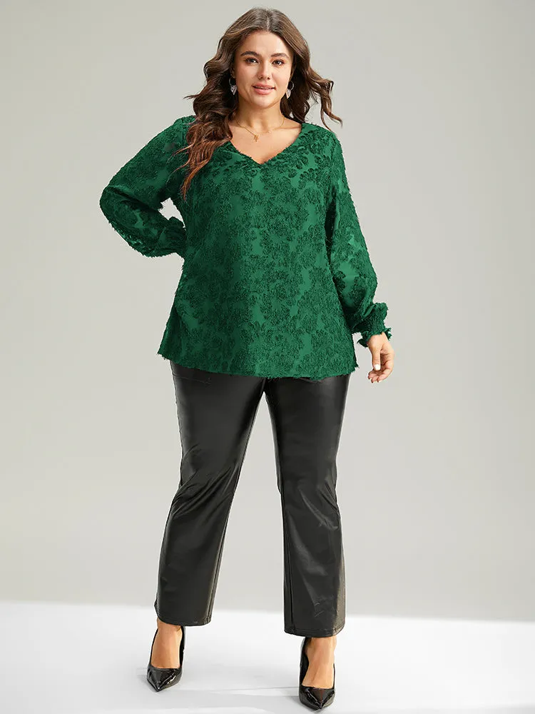 Plain Appliques Mesh V Neck Shirred Blouse sold by Bloomchic product image thumbnail 3
