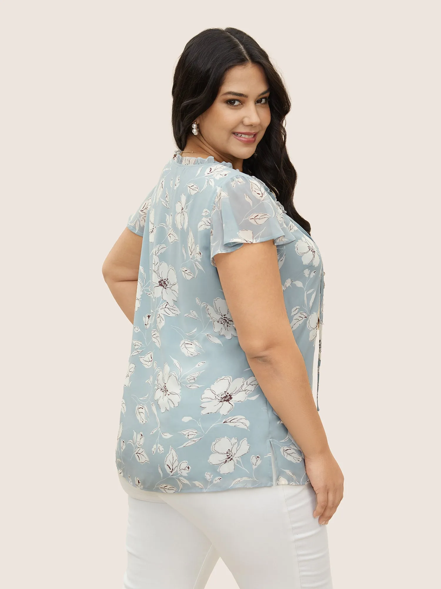 Floral Frill Trim Tie Knot Ruffles Blouse sold by Bloomchic product image thumbnail 5