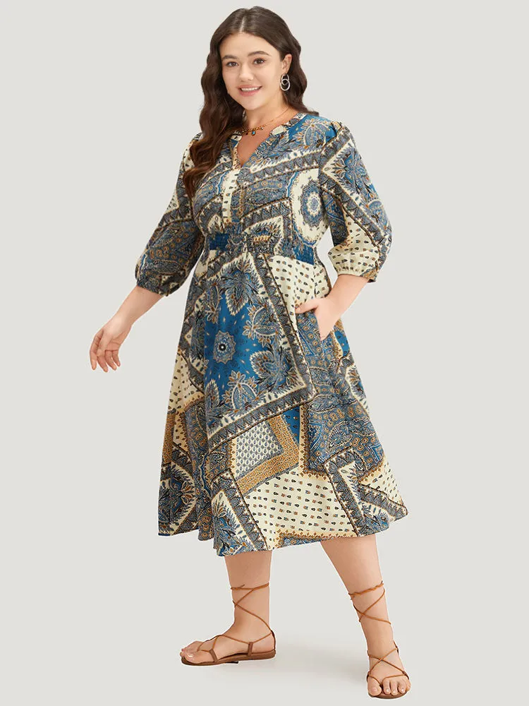 Bandana Print Notched Lantern Sleeve Dress sold by Bloomchic product image thumbnail 3