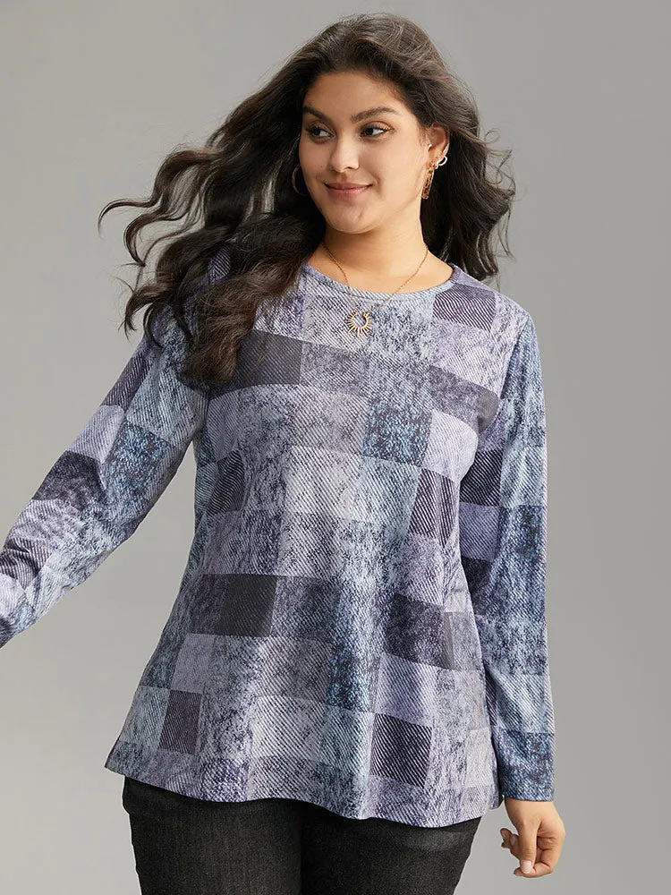 Colorblock Contrast Plaid Round Neck T-shirt sold by Bloomchic product image thumbnail 5