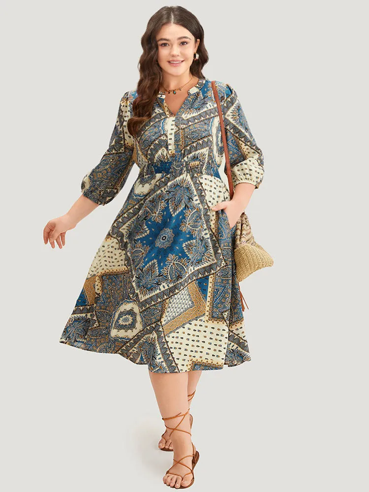 Bandana Print Notched Lantern Sleeve Dress sold by Bloomchic product image thumbnail 4
