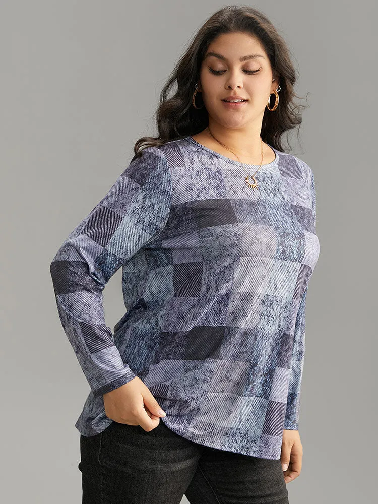 Colorblock Contrast Plaid Round Neck T-shirt sold by Bloomchic product image thumbnail 3