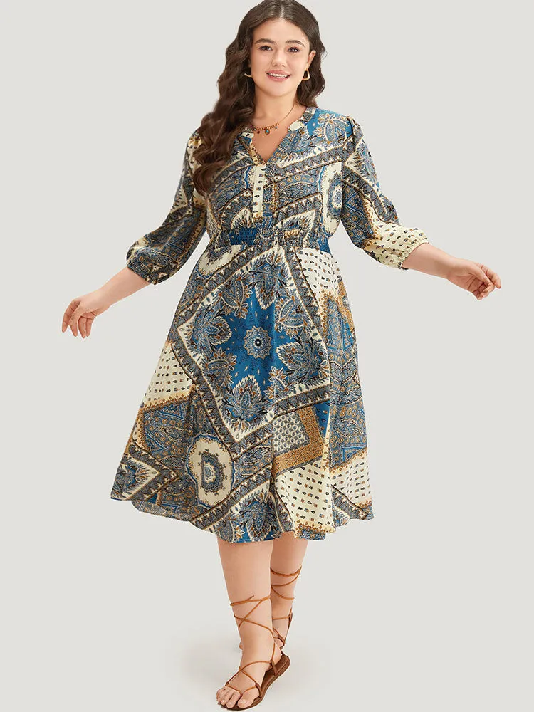 Bandana Print Notched Lantern Sleeve Dress sold by Bloomchic product image thumbnail 5