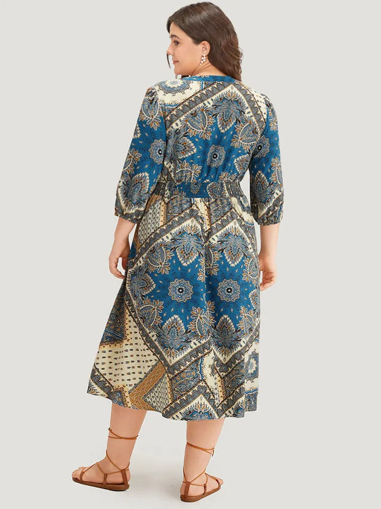 Bandana Print Notched Lantern Sleeve Dress sold by Bloomchic product image thumbnail 2