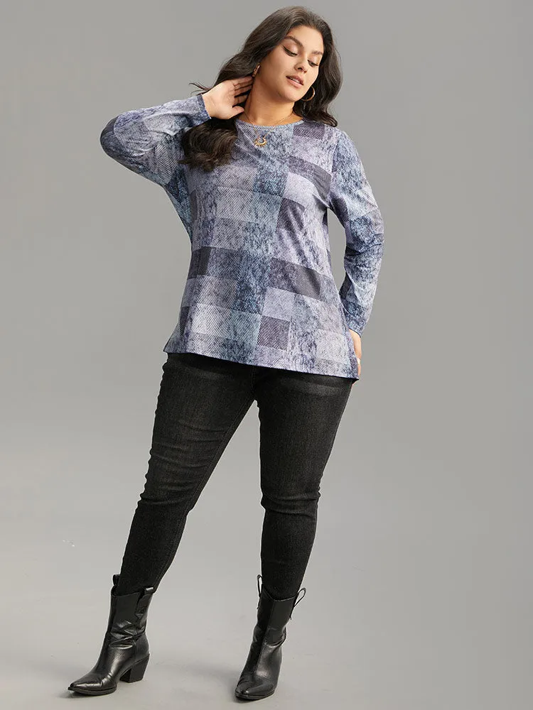 Colorblock Contrast Plaid Round Neck T-shirt sold by Bloomchic product image thumbnail 4