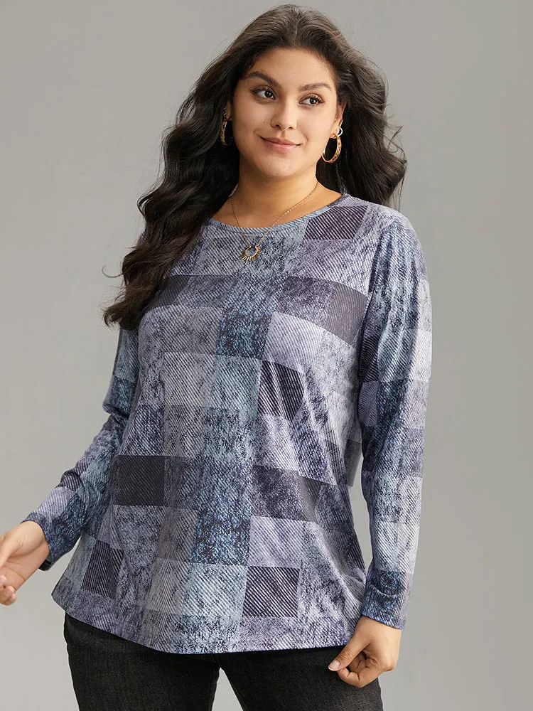 Colorblock Contrast Plaid Round Neck T-shirt sold by Bloomchic