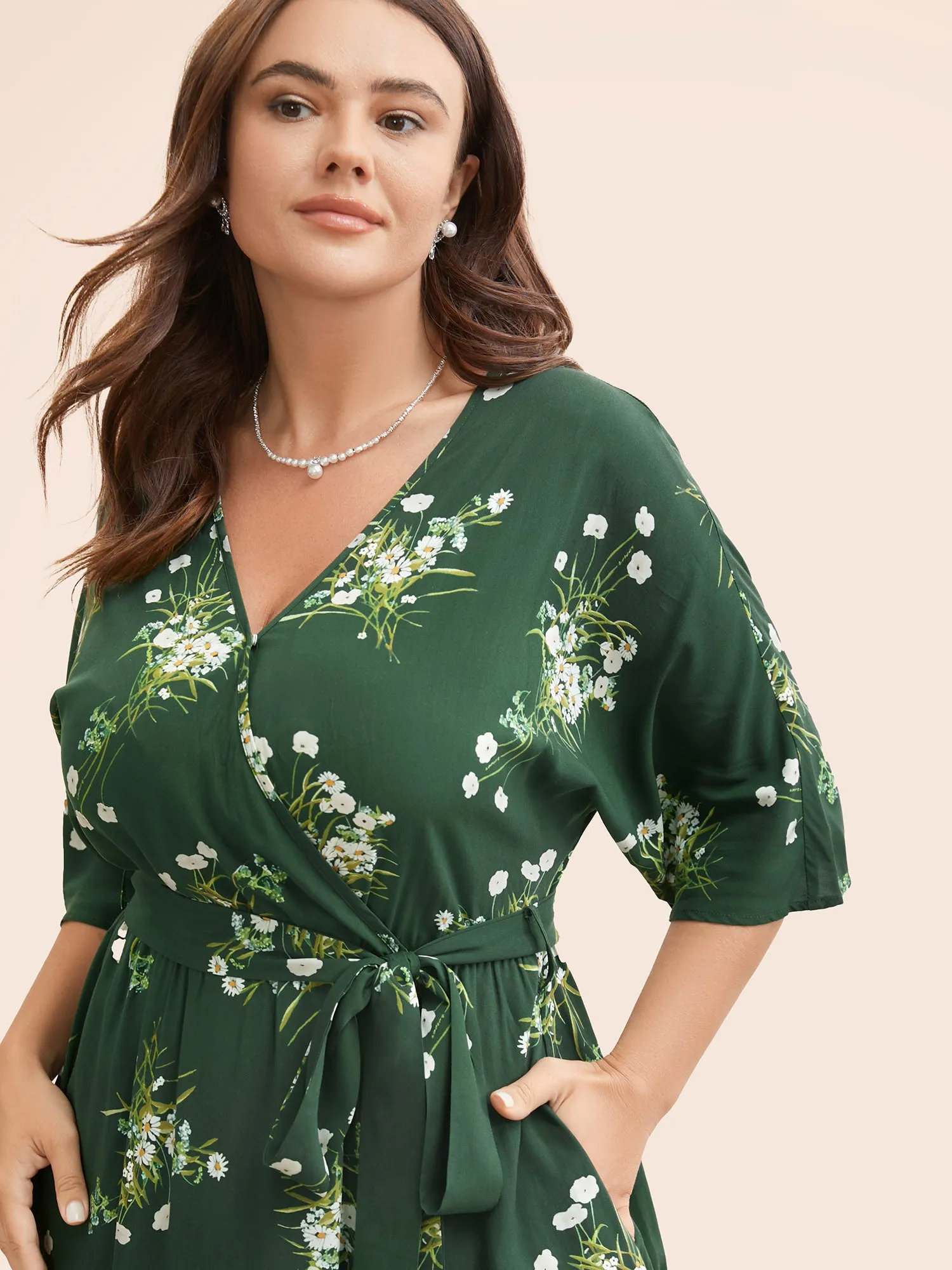 Floral Overlap Collar Split Hem Dress sold by Bloomchic product image thumbnail 4
