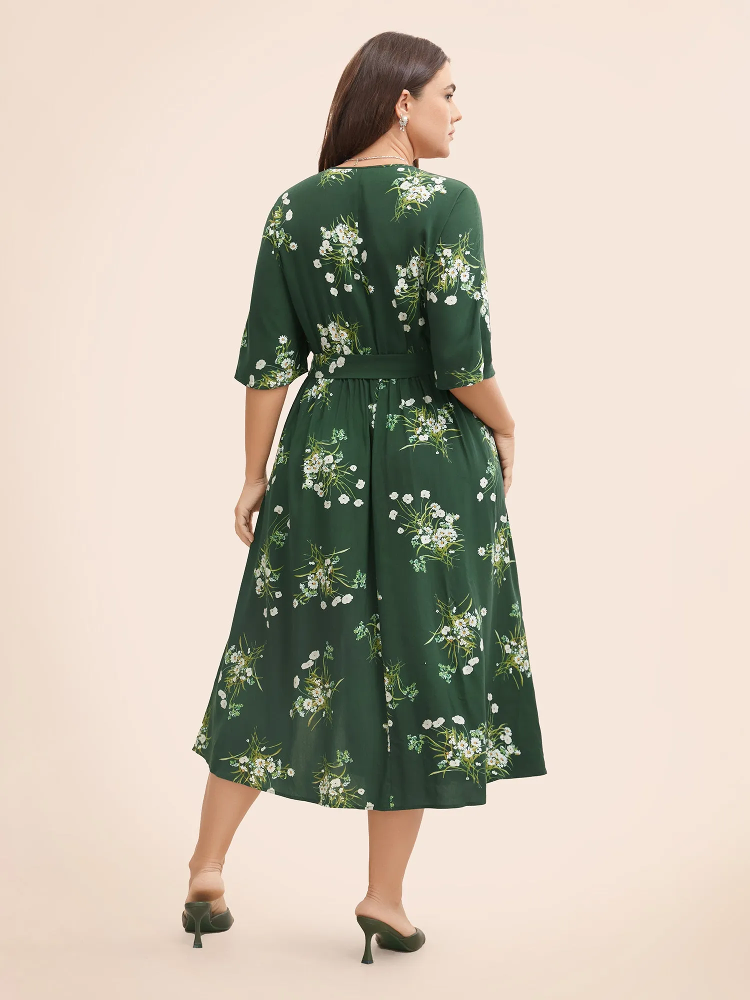 Floral Overlap Collar Split Hem Dress sold by Bloomchic product image thumbnail 3