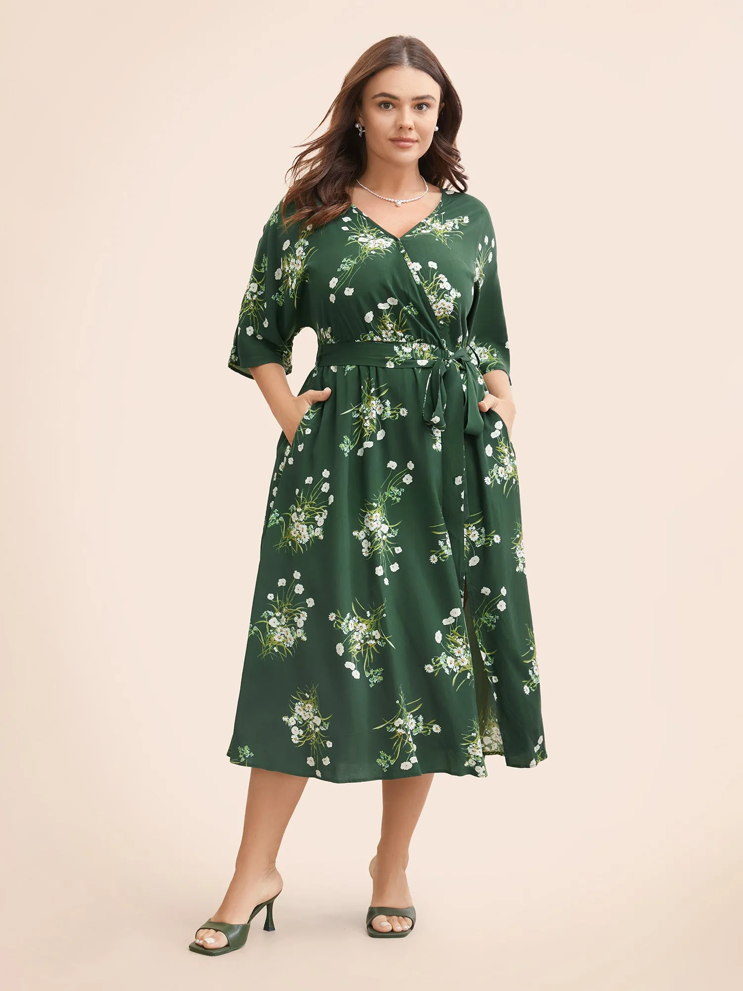 Floral Overlap Collar Split Hem Dress sold by Bloomchic product image thumbnail 2