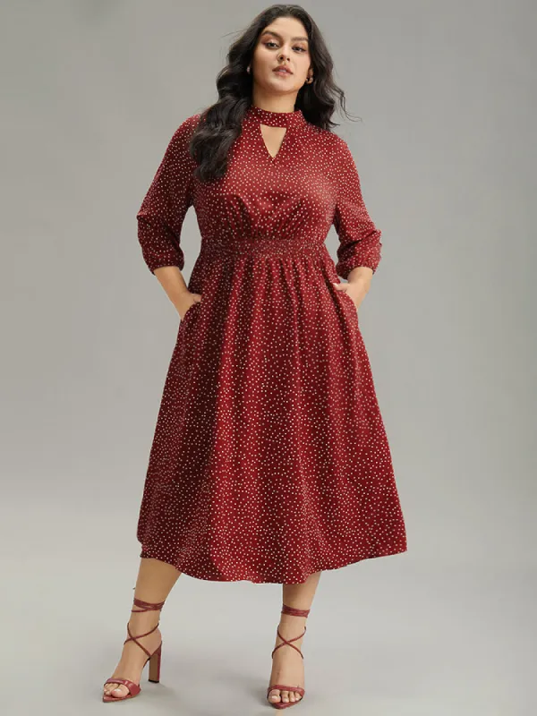 Polka Dot Keyhole Pocket Mock Neck Dress sold by Bloomchic