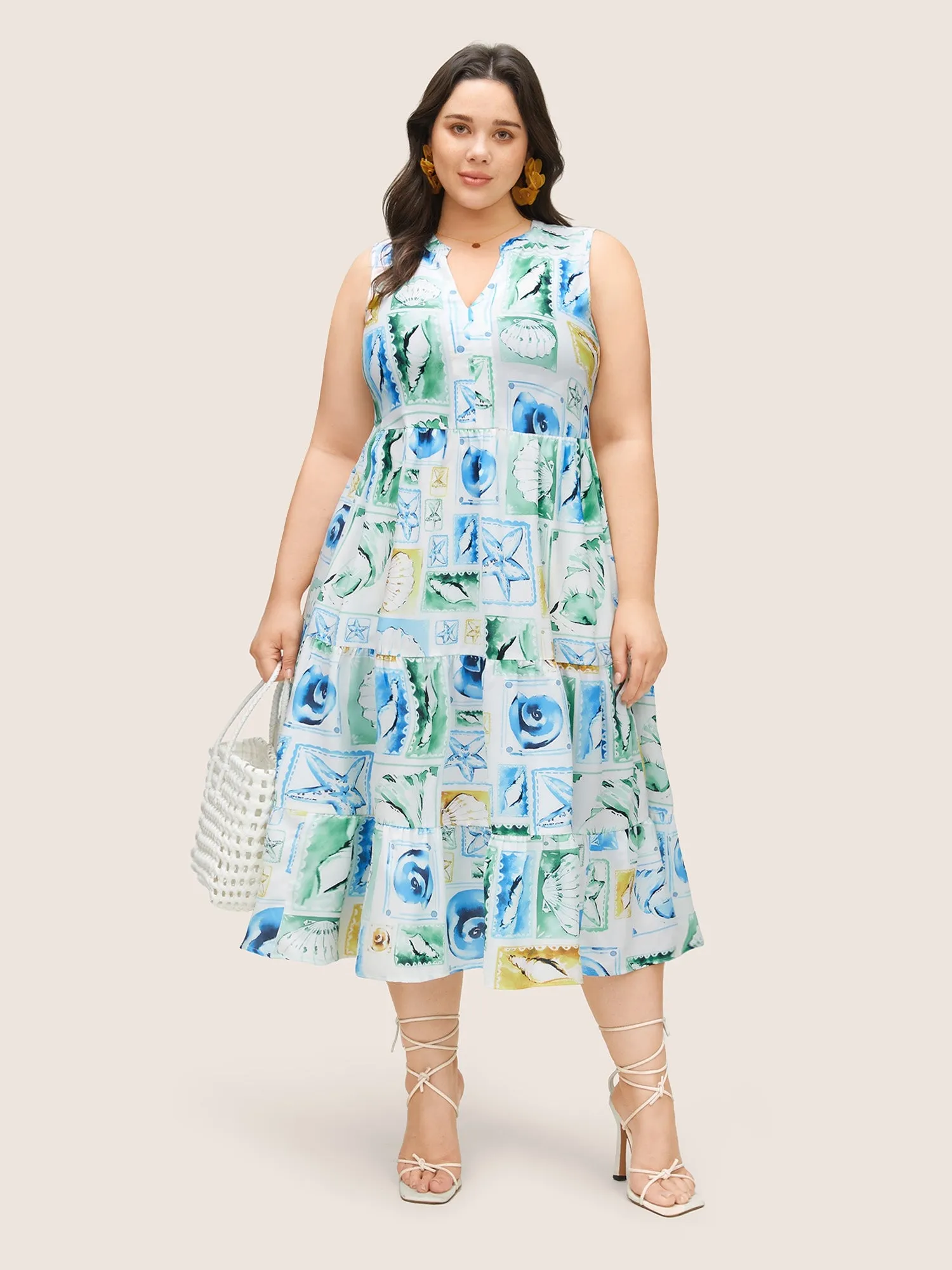 Shell Notched Ruffle Layered Hem Tank Dress sold by Bloomchic product image thumbnail 2