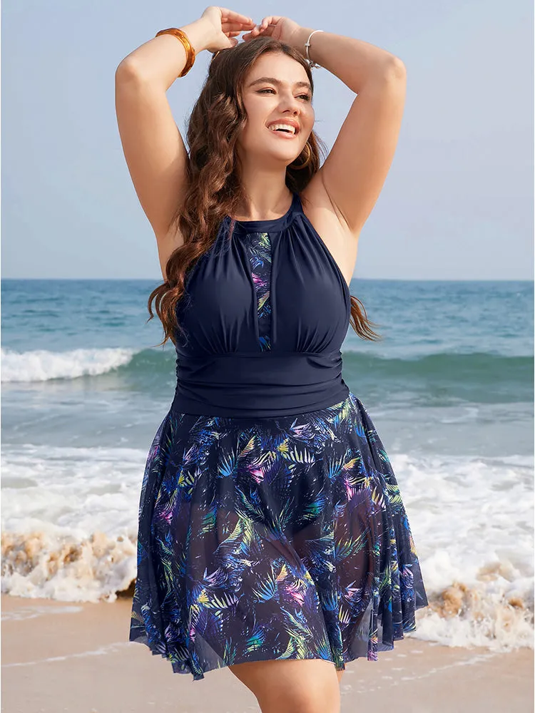 Tropical Print Knotted Back Cut Out Halter Swim Dress sold by Bloomchic product image thumbnail 3
