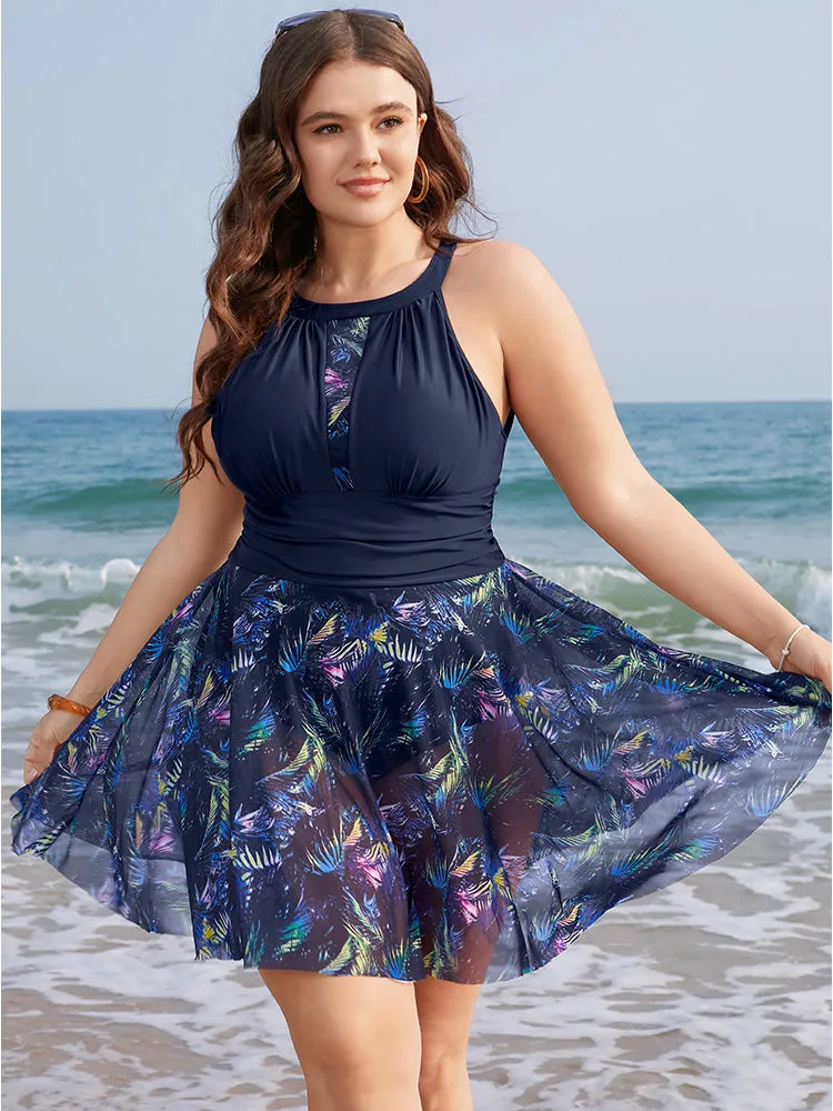 Tropical Print Knotted Back Cut Out Halter Swim Dress sold by Bloomchic product image thumbnail 4