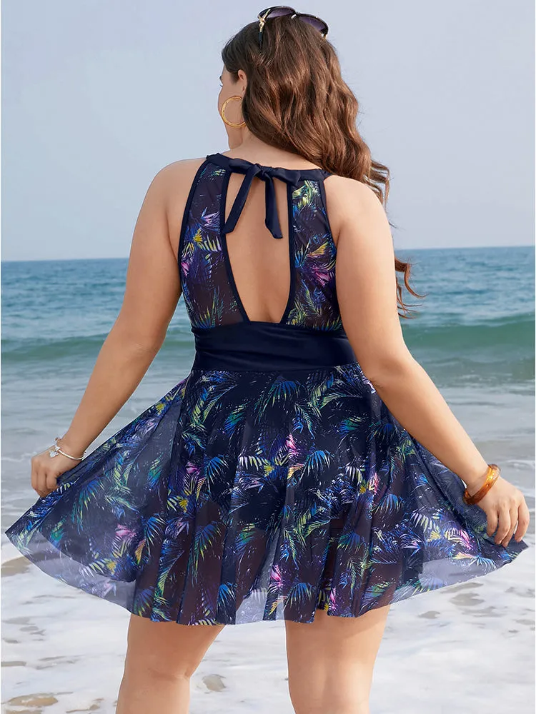 Tropical Print Knotted Back Cut Out Halter Swim Dress sold by Bloomchic product image thumbnail 2