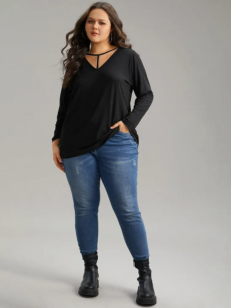 Plain Cut Out Long Sleeve T-shirt sold by Bloomchic product image thumbnail 4