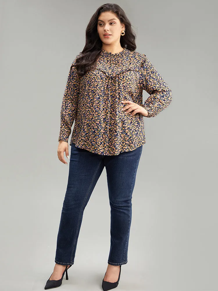 Ditsy Floral Shirred Ruffle Trim Blouse sold by Bloomchic product image thumbnail 4