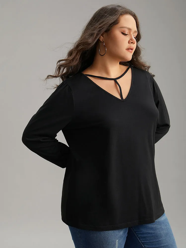 Plain Cut Out Long Sleeve T-shirt sold by Bloomchic