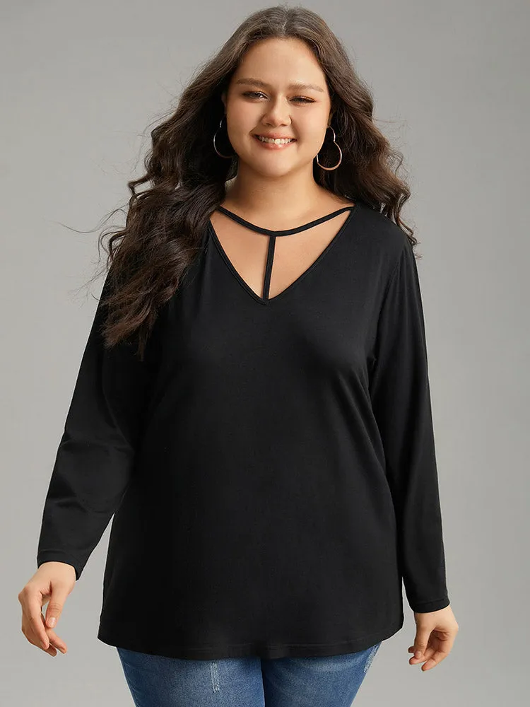 Plain Cut Out Long Sleeve T-shirt sold by Bloomchic product image thumbnail 2