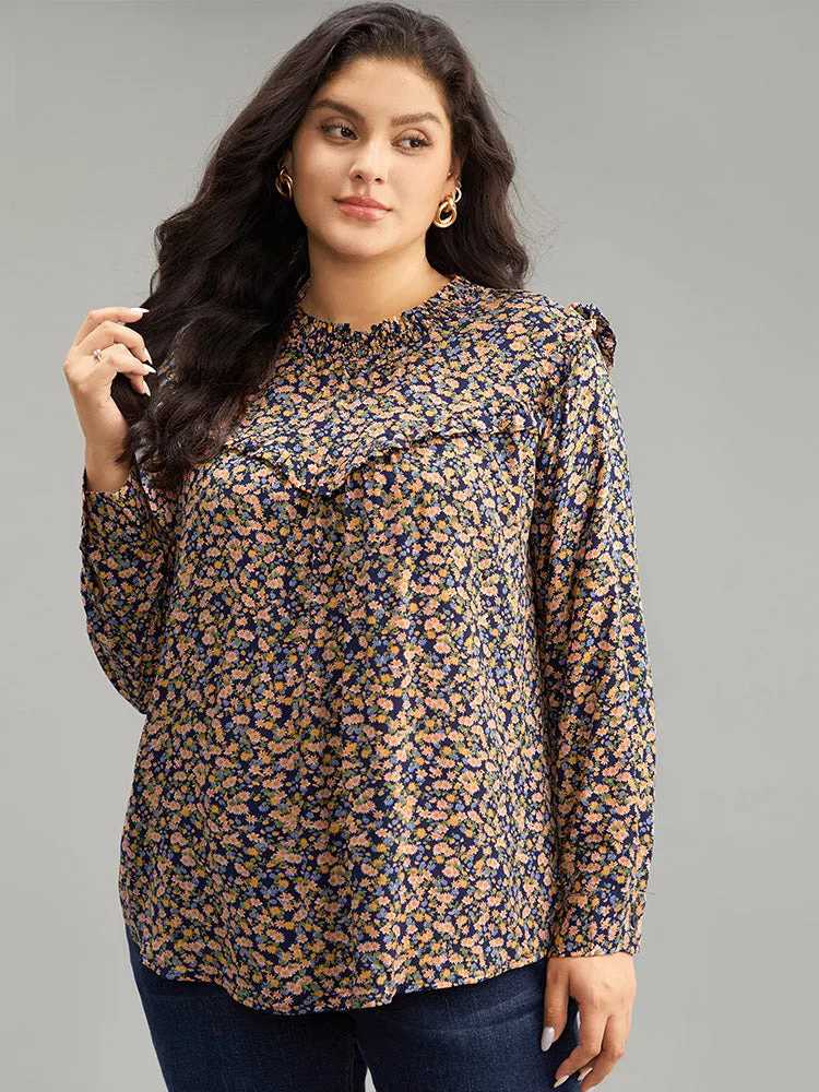 Ditsy Floral Shirred Ruffle Trim Blouse sold by Bloomchic product image thumbnail 2