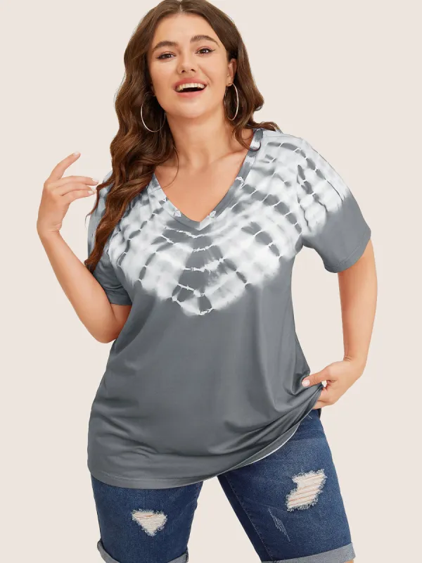 Tie Dye Short Sleeve V Neck T-shirt sold by Bloomchic