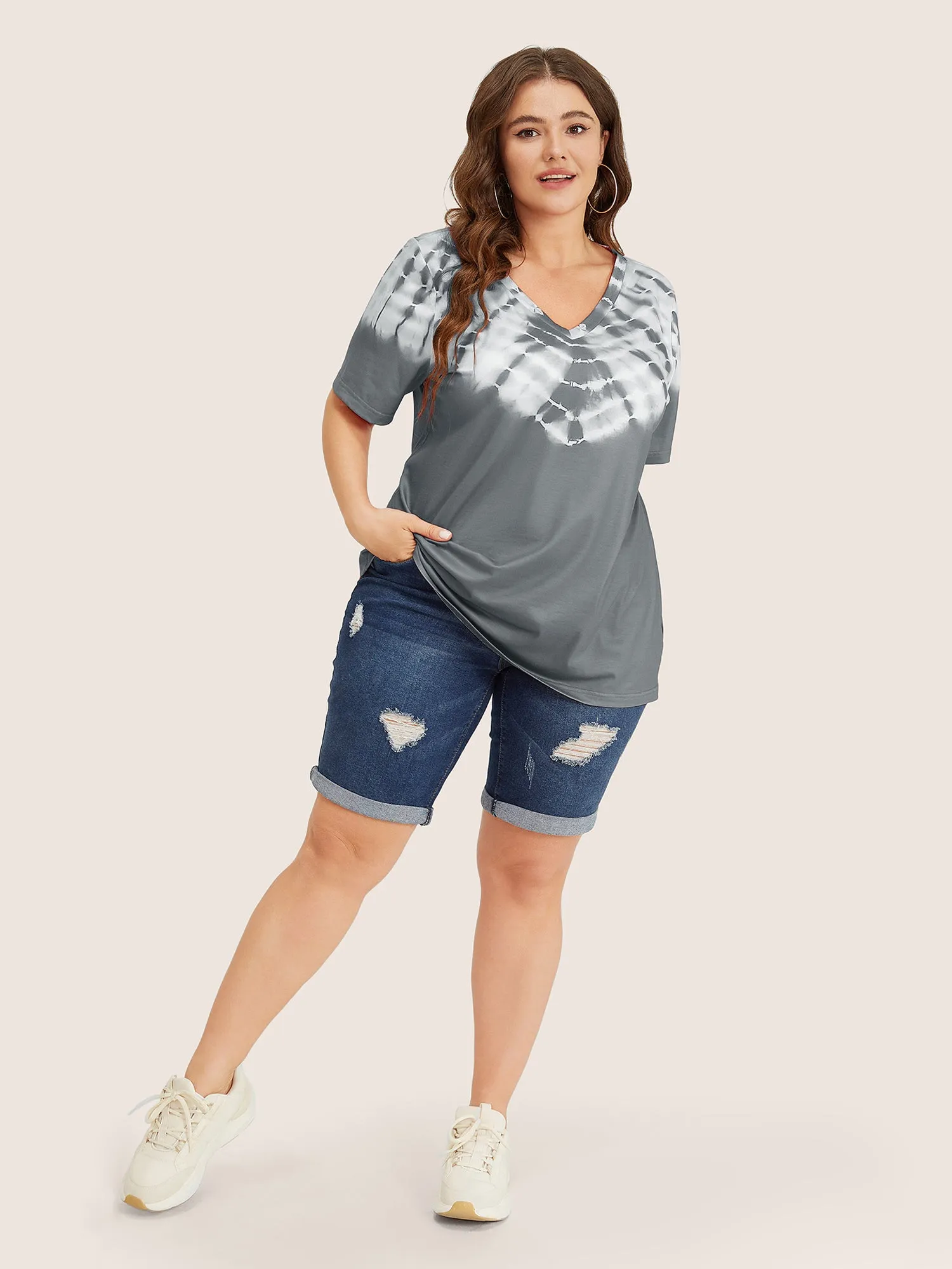 Tie Dye Short Sleeve V Neck T-shirt sold by Bloomchic product image thumbnail 2