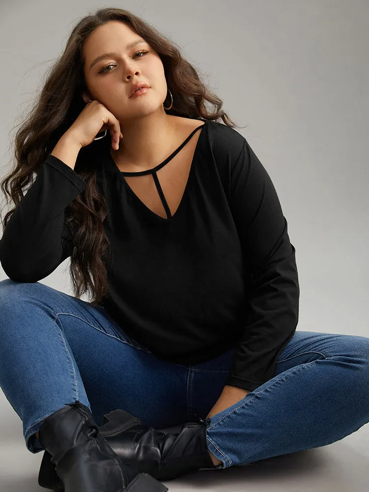 Plain Cut Out Long Sleeve T-shirt sold by Bloomchic product image thumbnail 3