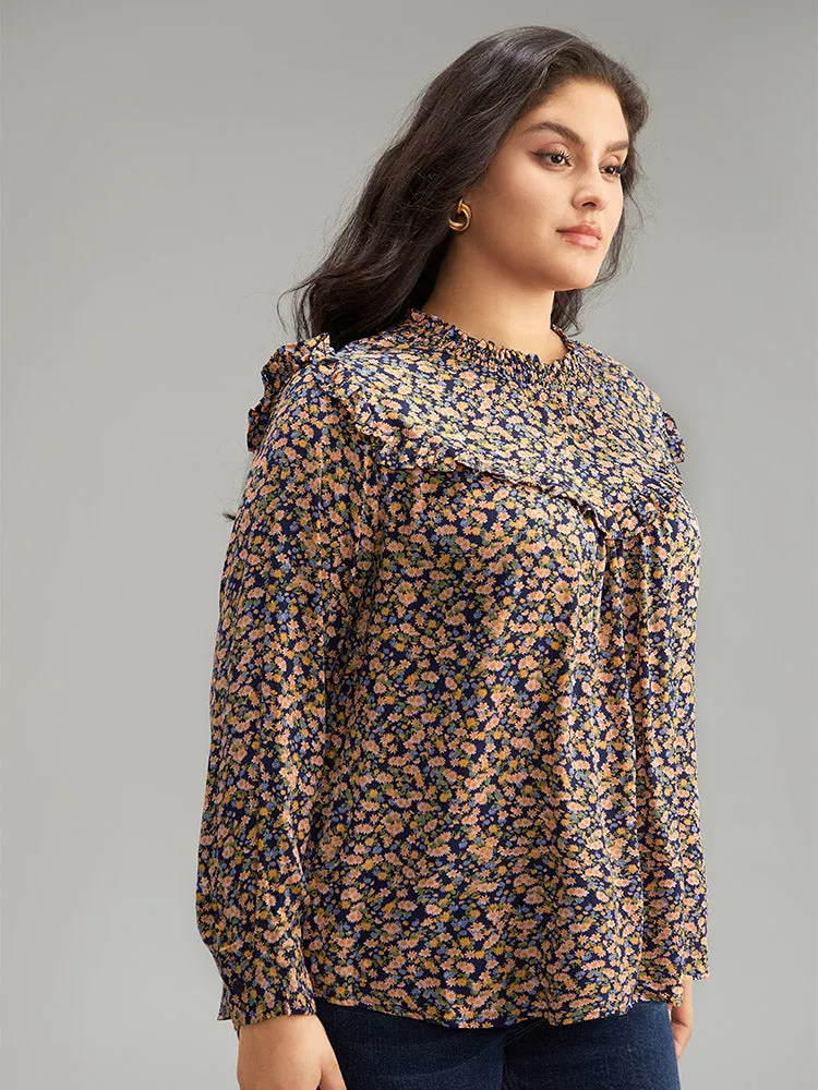 Ditsy Floral Shirred Ruffle Trim Blouse sold by Bloomchic product image thumbnail 3