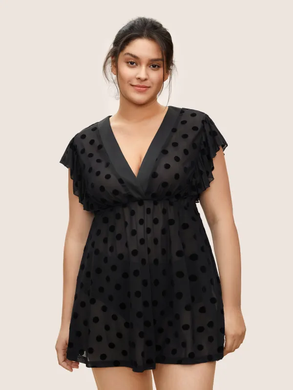 Polka Dot Mesh Ruffle Cap Sleeve Sleep Dress sold by Bloomchic