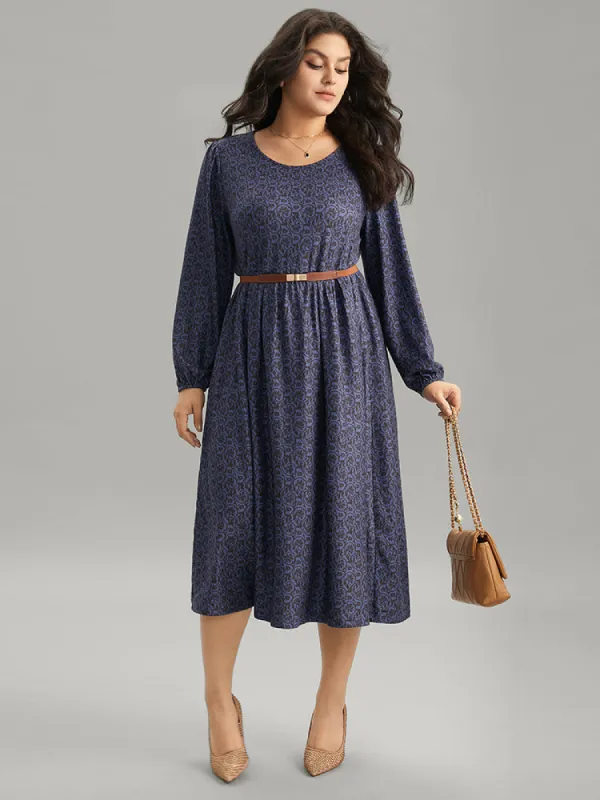 Geometric Elastic Waist Pocket Gathered Dress sold by Bloomchic