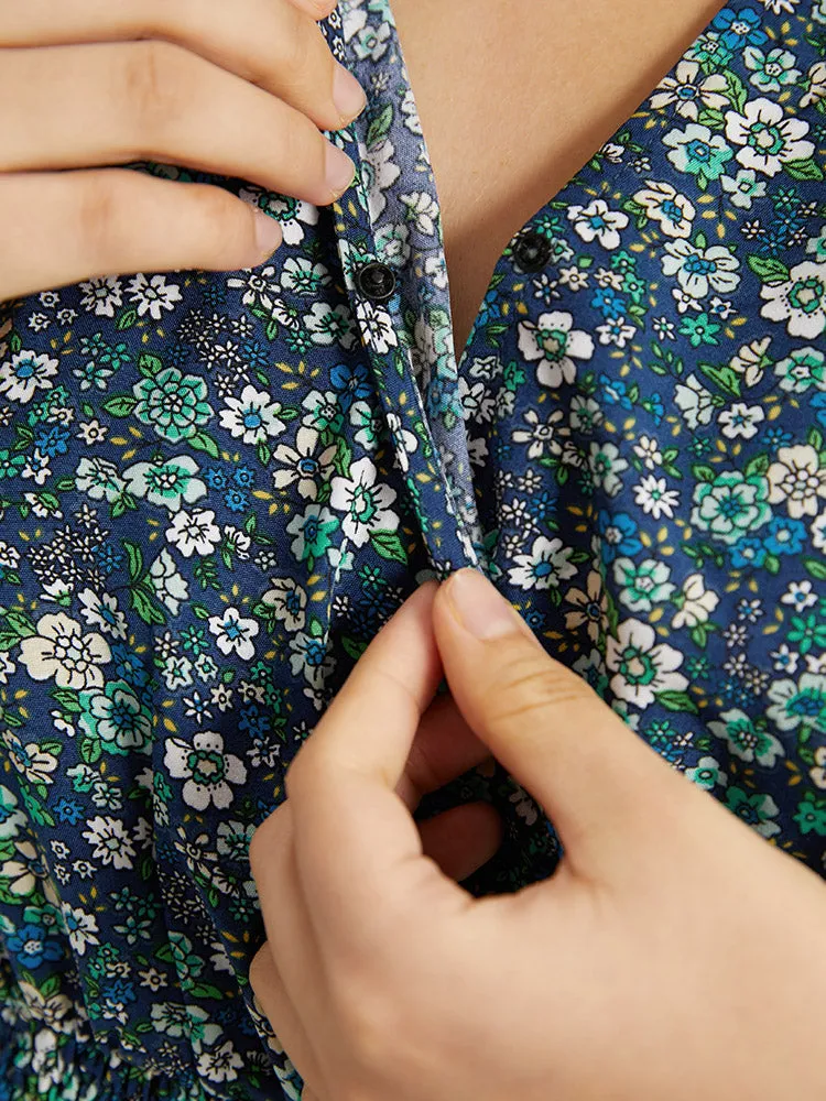 Ditsy Floral Wrap Shirred Pocket Lantern Sleeve Dress sold by Bloomchic product image thumbnail 5