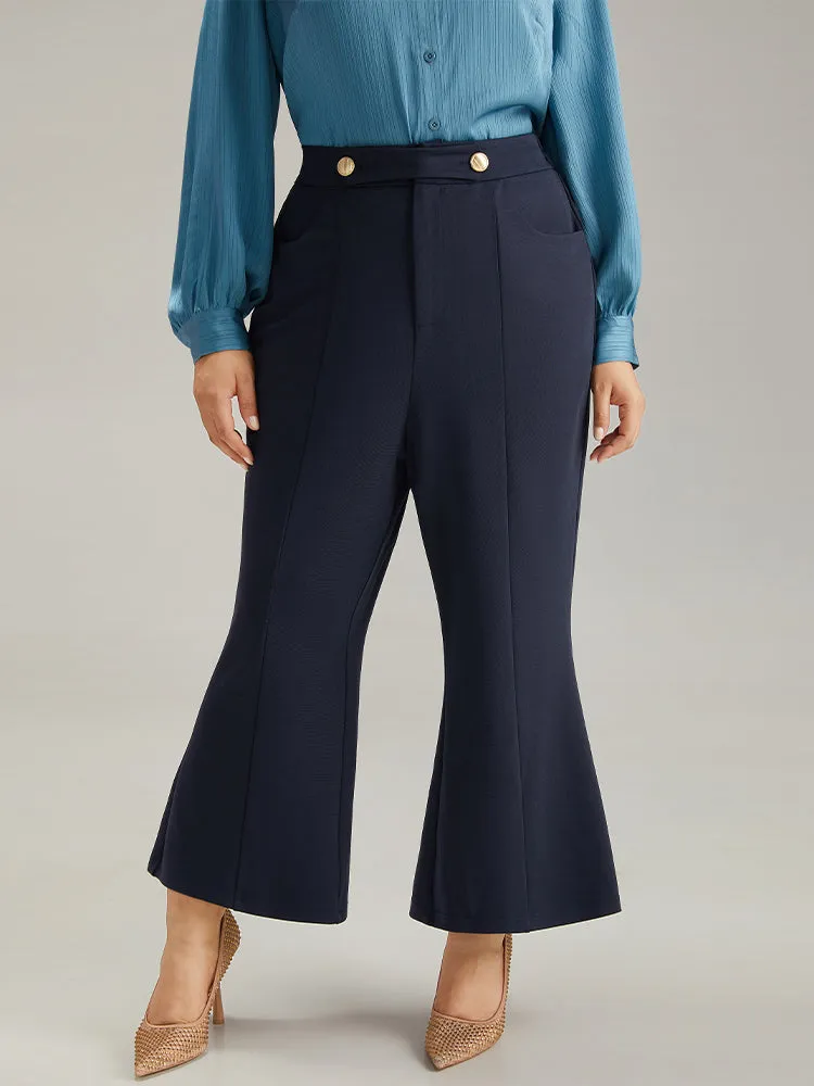 Solid Metal Detail Pocket Flare Leg Pants sold by Bloomchic