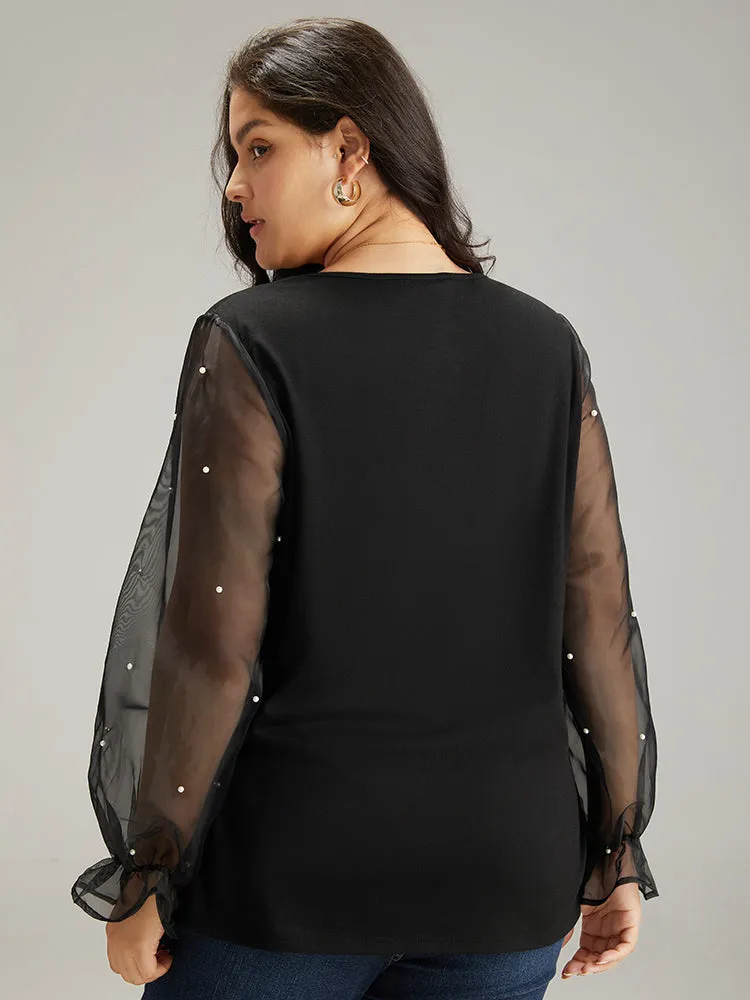 Pearl Beaded Mesh Patchwork T-shirt sold by Bloomchic product image thumbnail 4