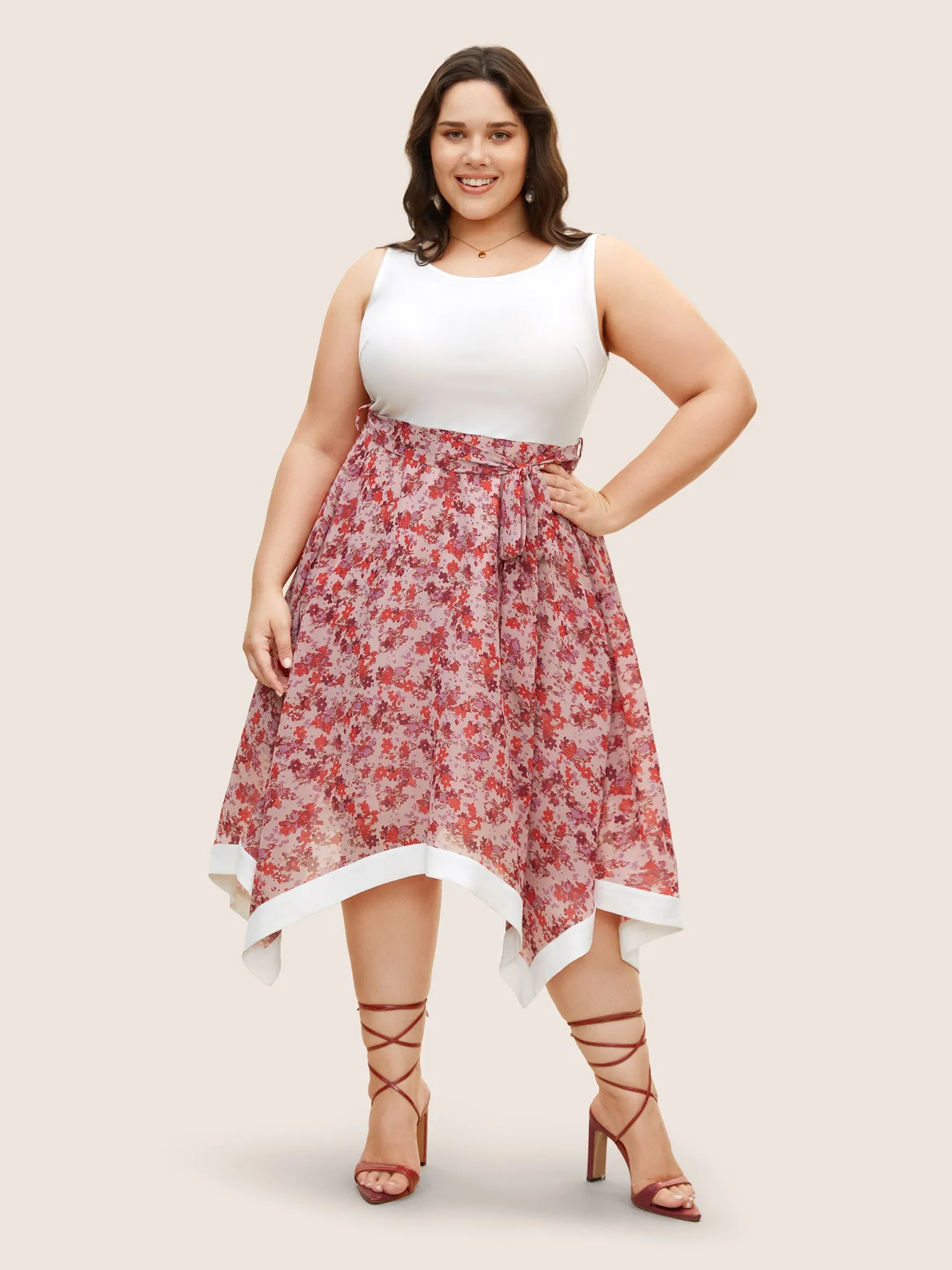 Ditsy Floral Patchwork Hanky Hem Midi Dress sold by Bloomchic product image thumbnail 2