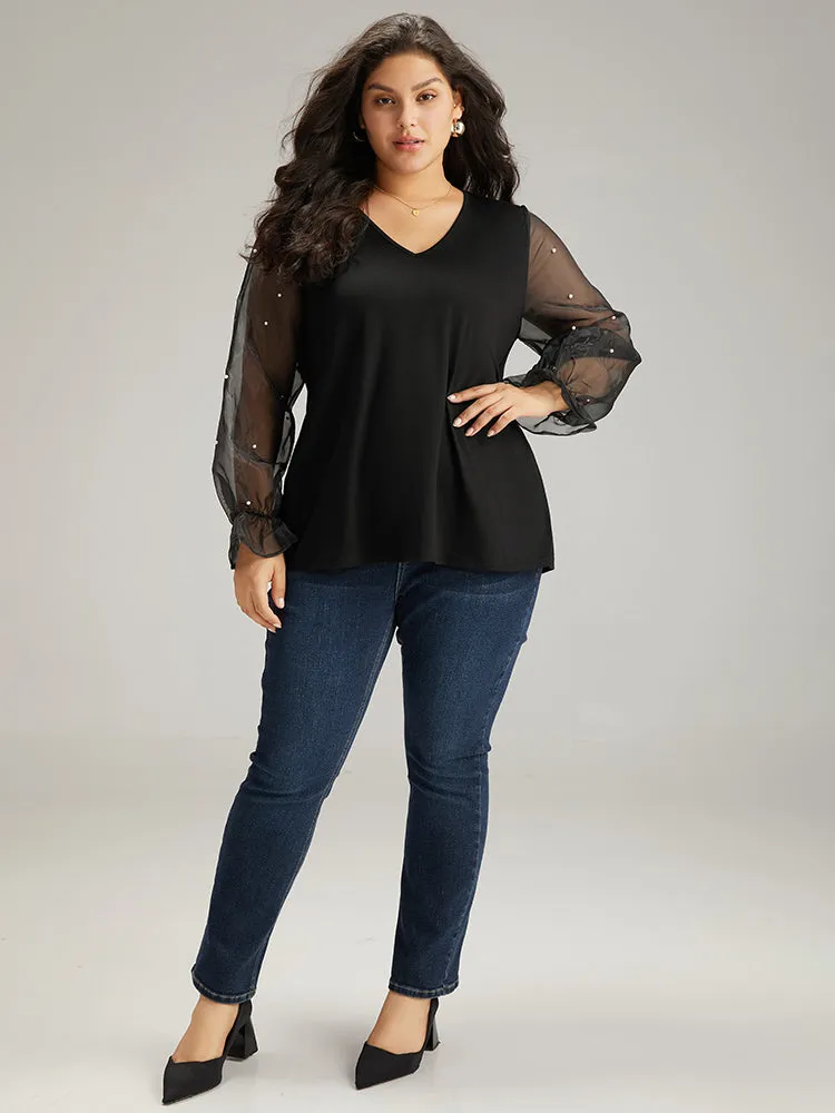 Pearl Beaded Mesh Patchwork T-shirt sold by Bloomchic product image thumbnail 5