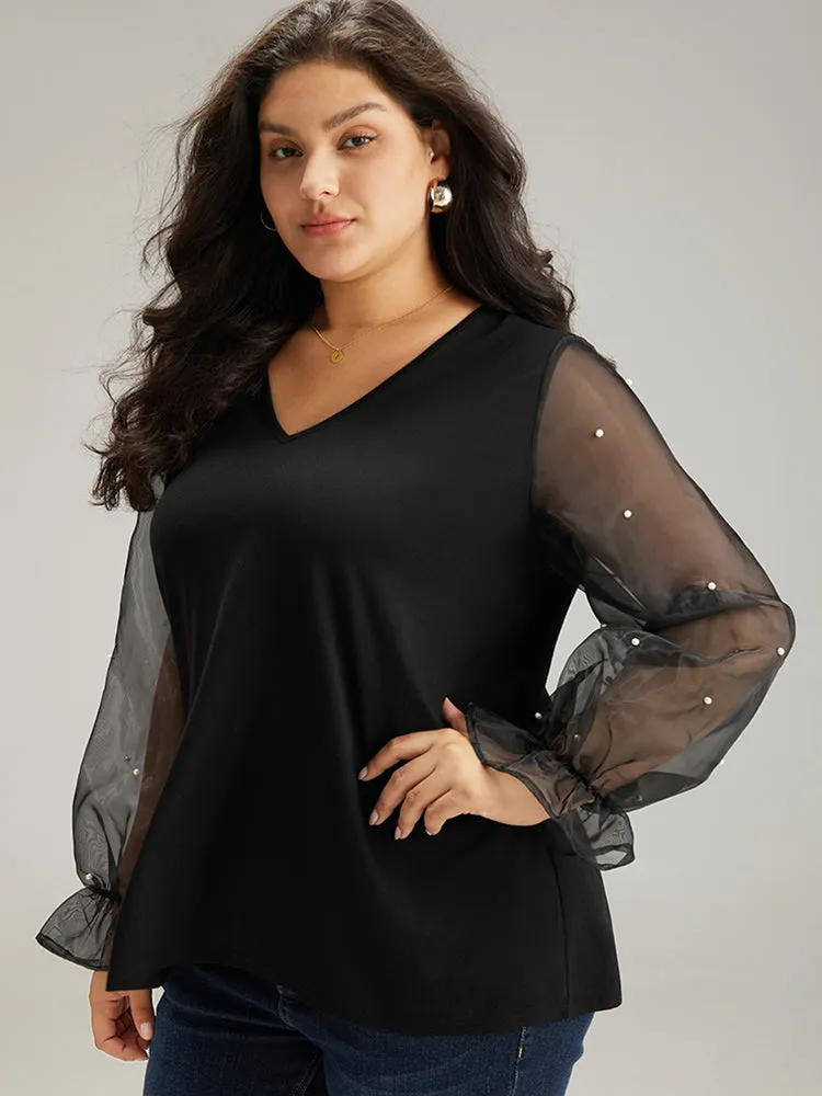 Pearl Beaded Mesh Patchwork T-shirt sold by Bloomchic product image thumbnail 3