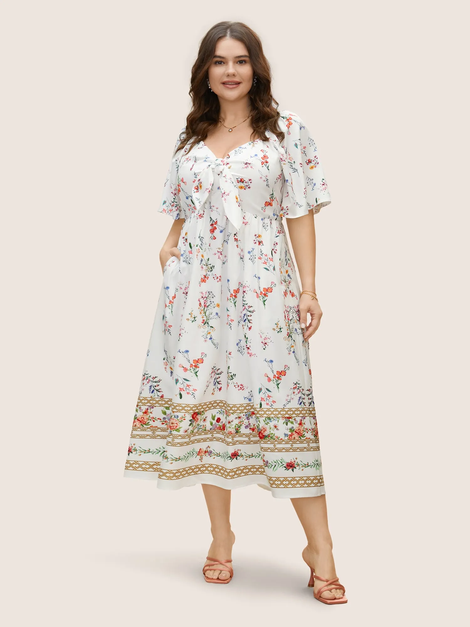 Heart Neckline Floral Print Tie Knot Dress sold by Bloomchic product image thumbnail 3