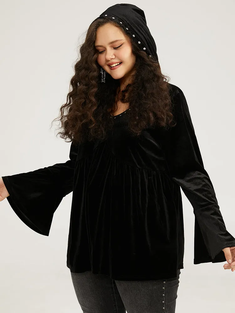 Halloween Solid Pearl Beaded Hooded Bell Sleeve T-shirt sold by Bloomchic product image thumbnail 2